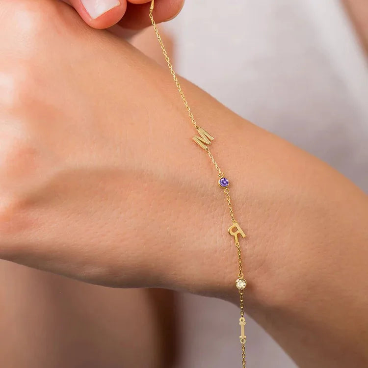 Personalized Letter Name Birthstone Bracelet