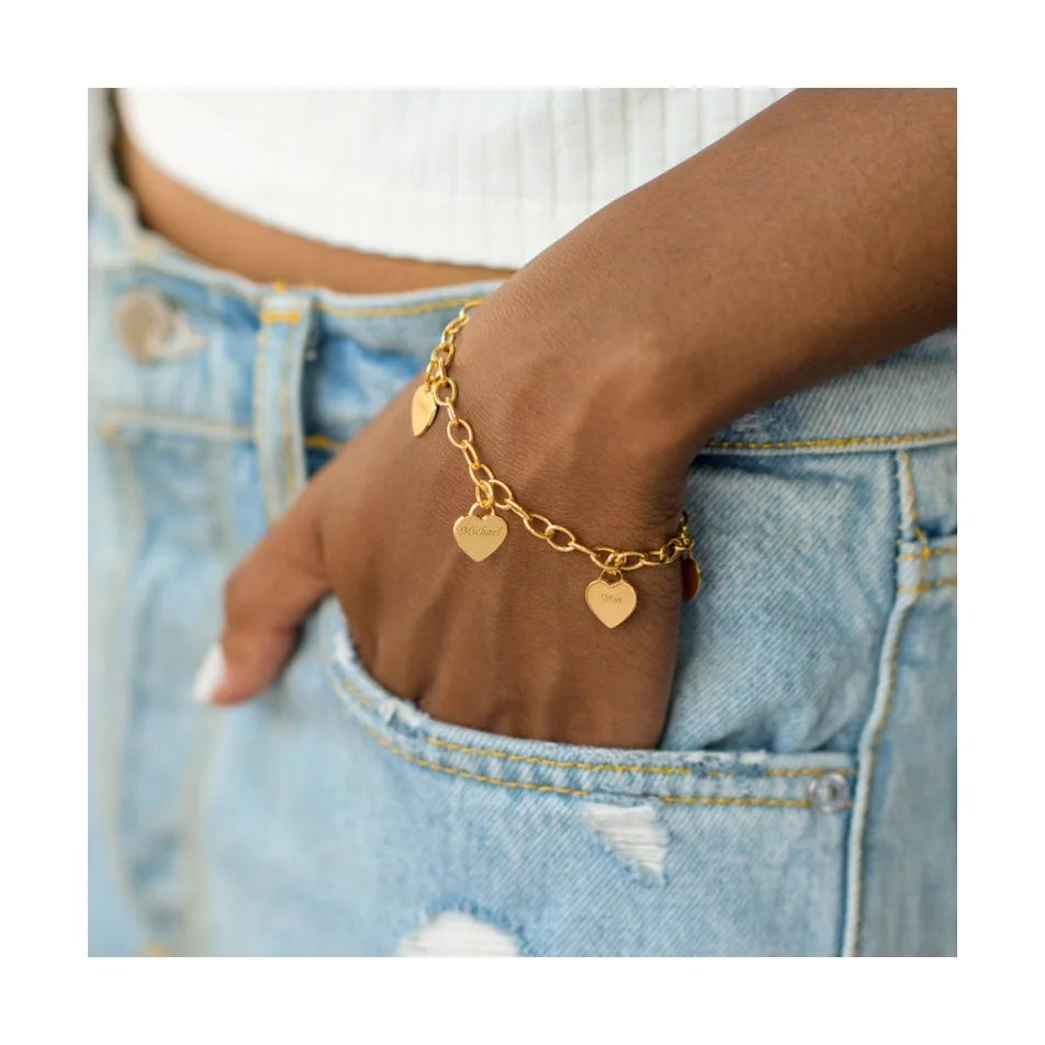 Engraved Name Heart Pendant Bracelet