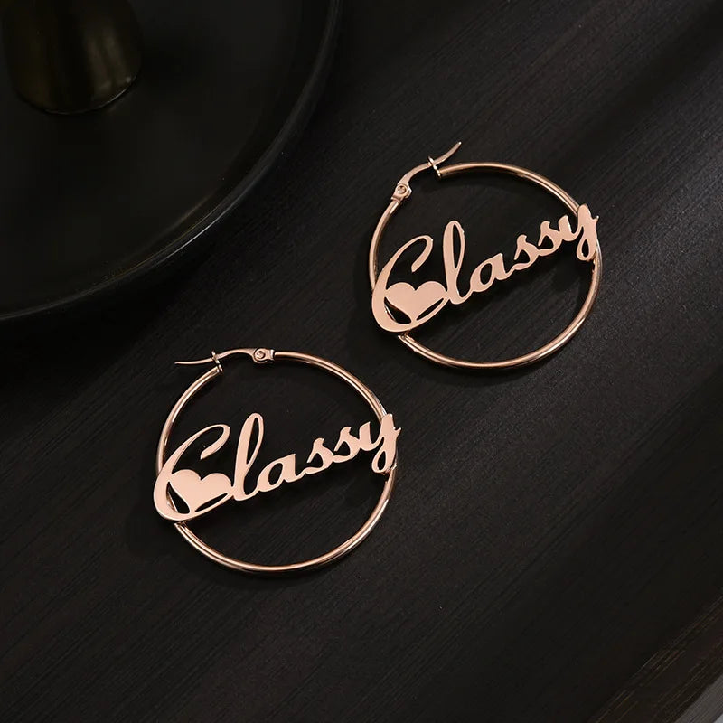 Personalized Hoop Earrings 18K Gold Plated Stainless Steel