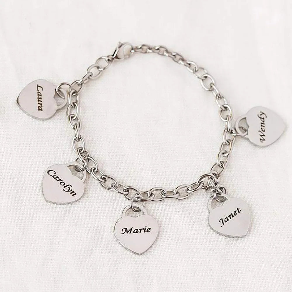 Engraved Name Heart Pendant Bracelet