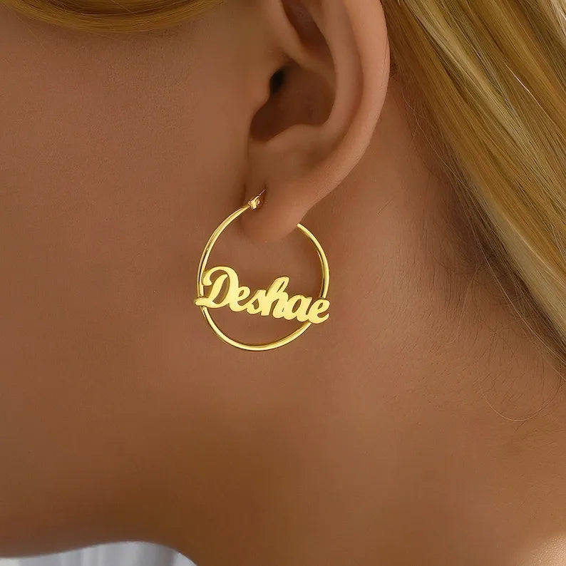 Personalized Hoop Earrings 18K Gold Plated Stainless Steel
