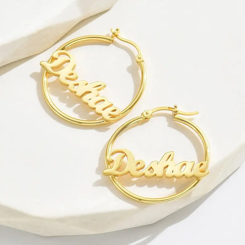 Personalized Hoop Earrings 18K Gold Plated Stainless Steel