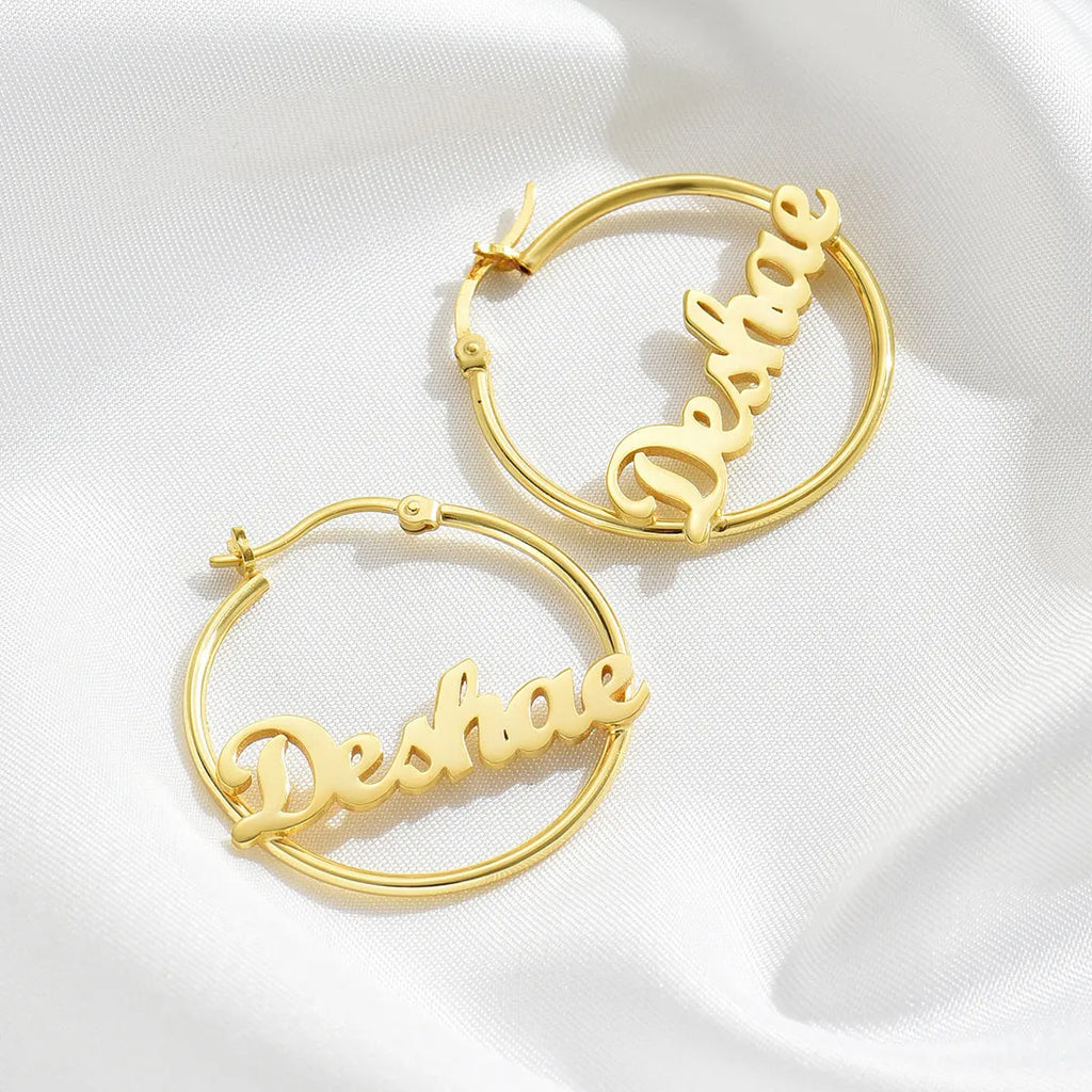 Personalized Hoop Earrings 18K Gold Plated Stainless Steel